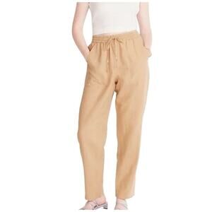 J.Crew Linen Blend Seaside Pants M‎ Almond Biscotti Tapered Drawstring Beach